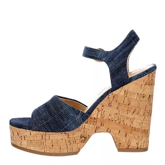 MICHAEL BY MICHAEL SHANNON WOMENS MARIA WEDGE SANDAL - DENIM, 8.5 - Picture 3 of 7